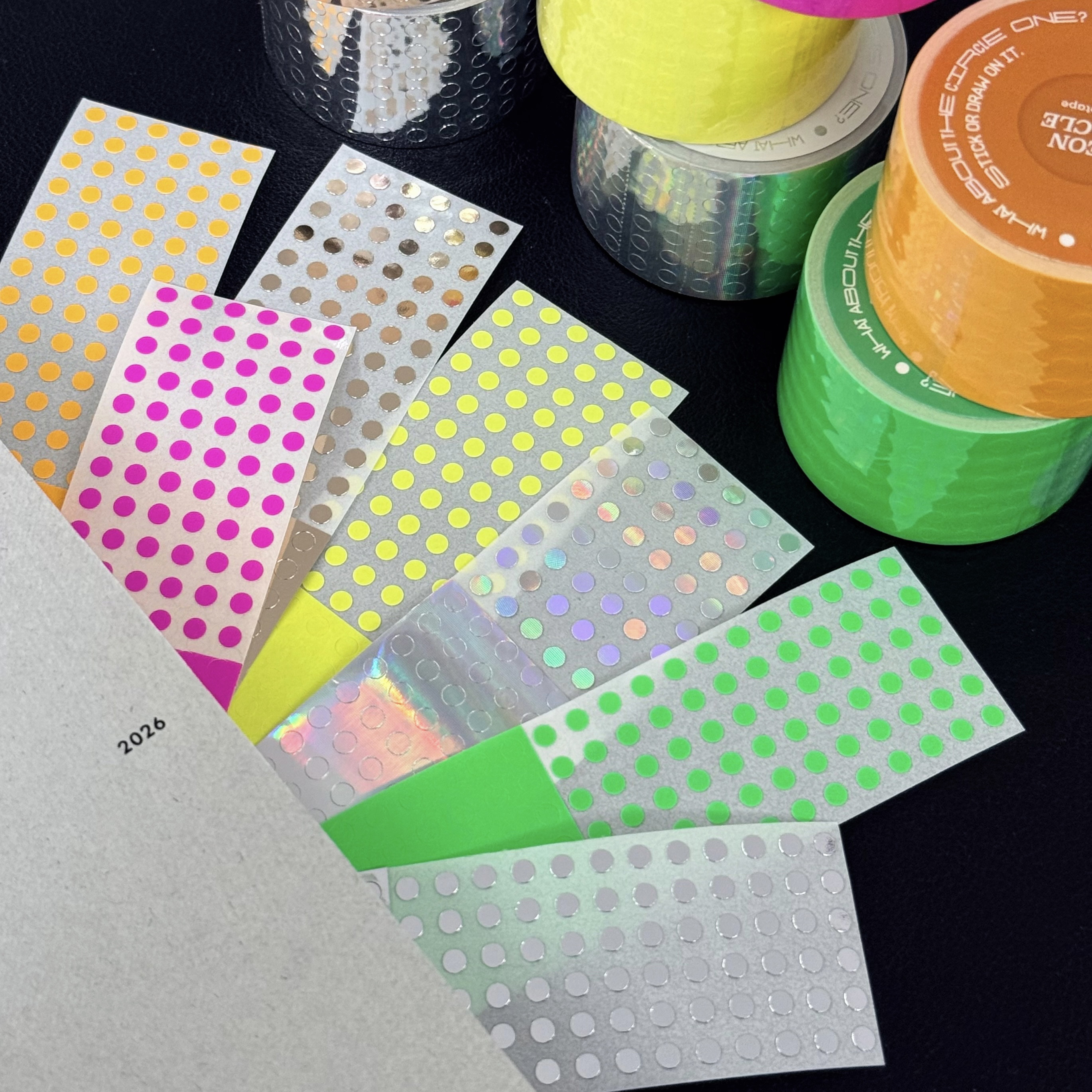 Life Tape | 3mm Fluorescent Dot Gold and Silver Laser Dot Stickers - Basic Journaling Collage