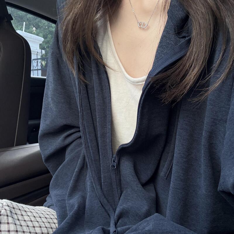Korean-Style Lazy Style Hooded Sweatshirt Cardigan Jacket for Women, Autumn Versatile Loose Fit Slimming Long-Sleeve Elegant Top