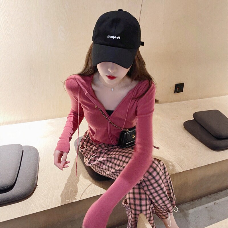 2026 Autumn Zipper Hoodie Sun Protection Knitted Cardigan Women's Slim Fit Short Jacket Petite Sports Top 2026 Autumn Zipper Hoodie Sun Protection Knitted Cardigan Women's Slim Fit Short Jacket Petite Sports Top