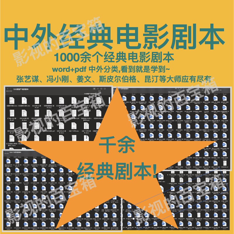 A Collection of over 1000 Classic Movie Scripts from Around the World, Including Chinese and Foreign Classics