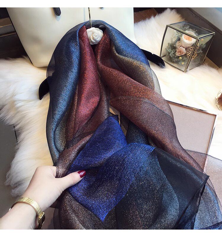 New Spring and autumn Korean style for ladies, jacquard satin, silk-like gradient scarf, fashionable and elegant scarf, shawl, beach blouse, Yiwu Wholesale Network pic 31