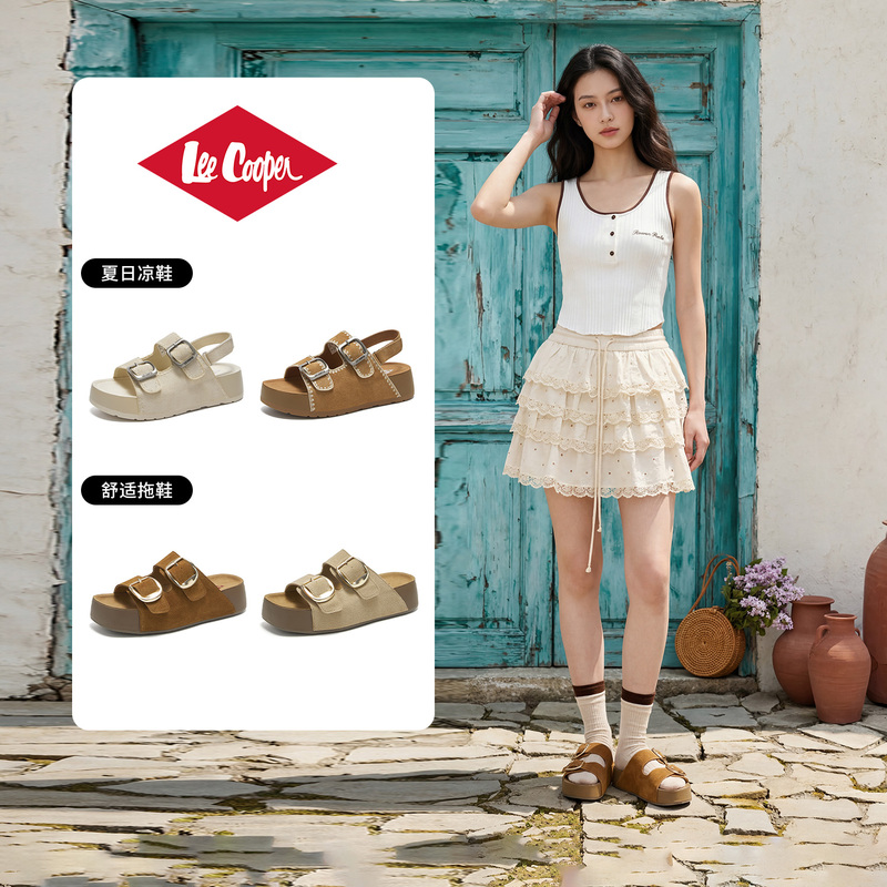 Lee Cooper Thick-Soled Birkenstock Sandals for Women 2026 New Summer Outerwear Height-Increasing Soft-Soled Casual Beach Slippers