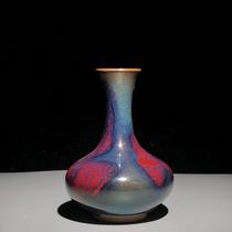 Antique porcelain antiques and miscellaneous items Song Dynasty Jun porcelain kiln variable flow glaze flat belly vase vase ornaments all old goods handed down from generation to generation