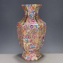 European reflux porcelain Qing Dynasty Qianlong Lu Qinzhai reflux colorful gold multi-edge vase full product package old fidelity