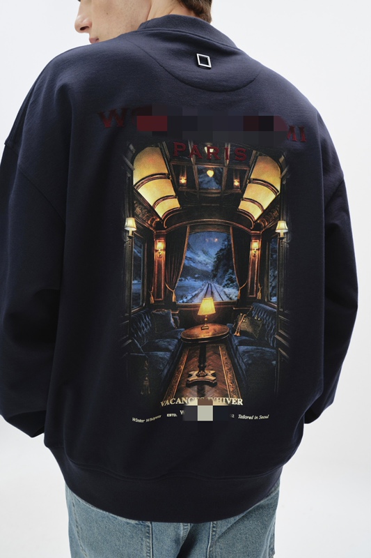 Wym Autumn and Winter 26Ss Trendy Brand Retro Train Scene Letter Print Pullover Round Neck Loose Long-Sleeved Sweatshirt for Men Wym Autumn and Winter 26Ss Trendy Brand Retro Train Scene Letter Print Pullover Round Neck Loose Long-Sleeved Sweatshirt for Men