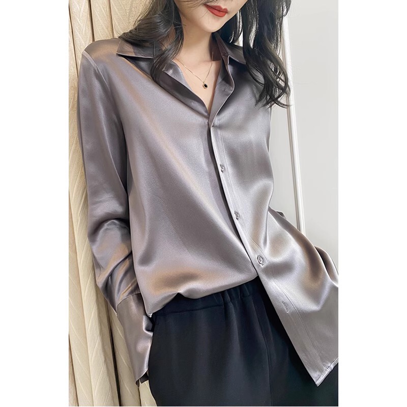 Acetate Satin Drape Shirt for Women, Unique Design, Niche Style, Spring and Autumn Korean Version, Silky Wrinkle-Resistant Top, Long-Sleeved Base Shirt Acetate Satin Drape Shirt for Women, Unique Design, Niche Style, Spring and Autumn Korean Version, Silky Wrinkle-Resistant Top, Long-Sleeved Base Shirt