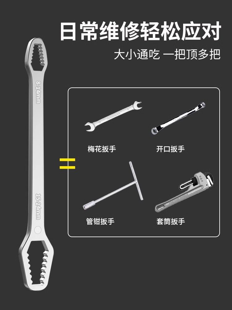 Multi-Functional Plum Wrench, Multi-Purpose Double-Headed Self-Tightening Wrench, 8-22mm Set of Tools