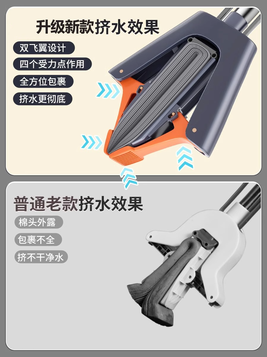 Newly Upgraded Sponge Mop 2024 New Household One-Mop Foldable Water-Absorbent Hand-Washable Collodion Head Floor Mop