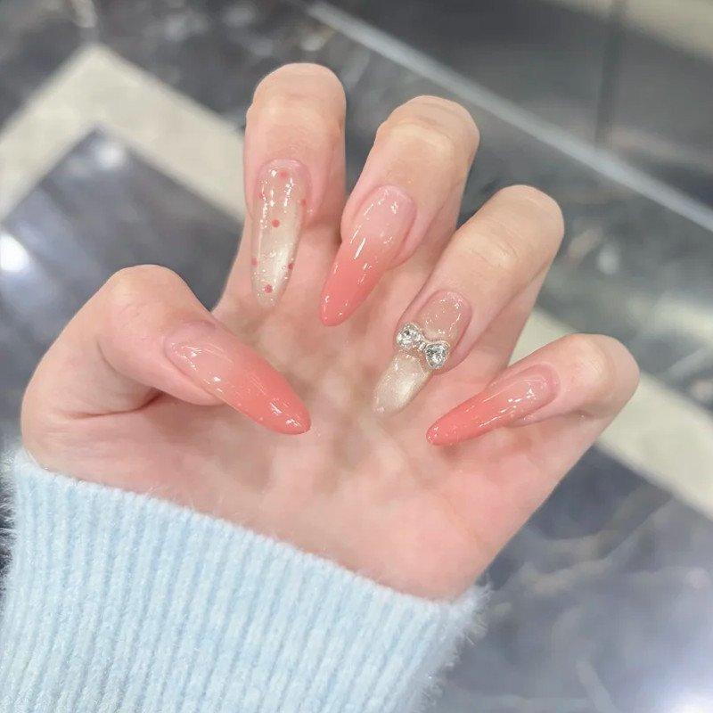 Handmade Press-On Nails Cat Eye Bow Pink Gradient Gentle Pure Desire High-End ins Sweet Student Girl Nail Art