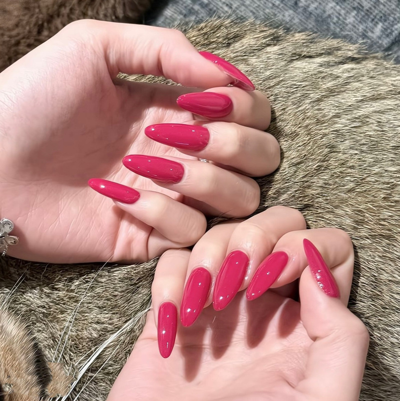 Handmade Nails [Berry Red] New Style Rose Red Solid Color Elegant and Luxurious High-End Hot Girl Manicure