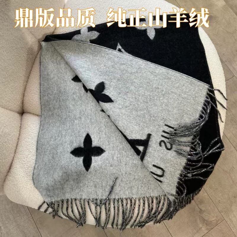 2026 New Style Monogrammed Black and Gray Winter High-End Double-Sided Cashmere Women's Light Luxury Milk Tea Shawl Scarf Neck Wrap 2026 New Style Monogrammed Black and Gray Winter High-End Double-Sided Cashmere Women's Light Luxury Milk Tea Shawl Scarf Neck Wrap