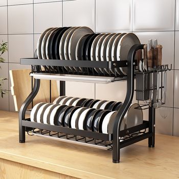 Simple kitchen dish storage rack countertop multi-function v-function bowl and dish drain rack household dishes and platter filter water storage