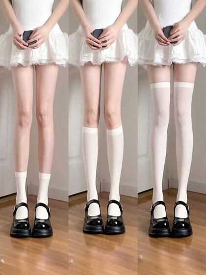 黑色天鹅绒过膝袜jk袜奶白色日系袜子薄款性感女大小腿袜长筒丝袜