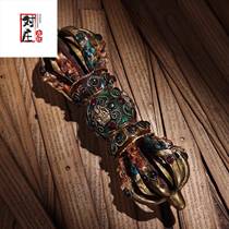 Antiques collection Tibetan Tantric painted gold-painted Jiugu Dorje magic weapon for indoor worship of Buddha statues and Feng Shui ornaments