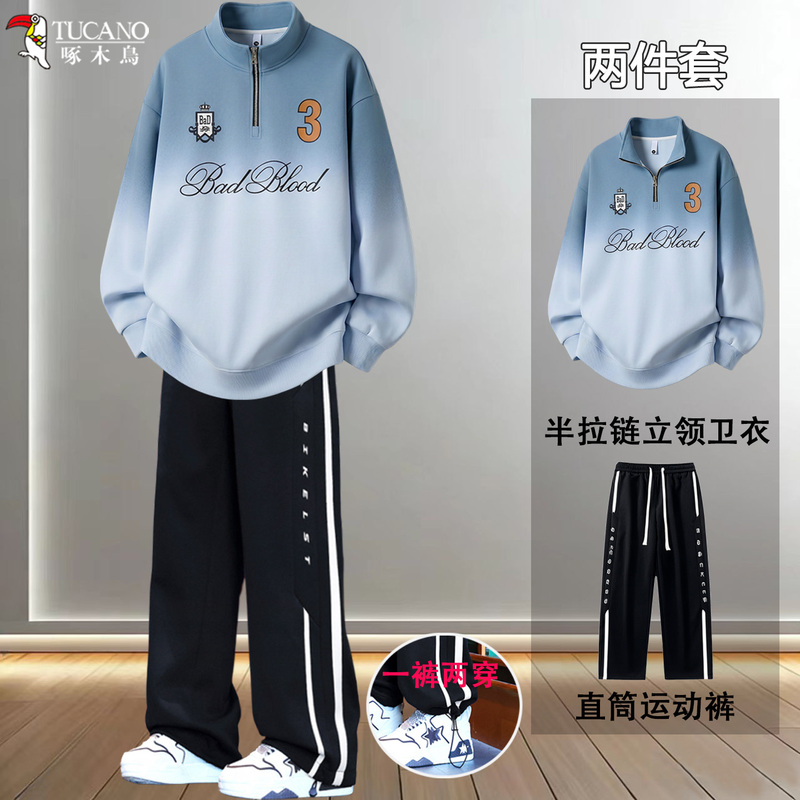 Woodpecker Sweatshirt Men's 2026 New Style Stand-Up Collar Loose Half-Zip Jacket American Style Youth Student Suit Top Woodpecker Sweatshirt Men's 2026 New Style Stand-Up Collar Loose Half-Zip Jacket American Style Youth Student Suit Top
