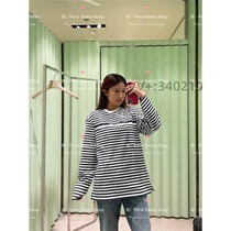 (Qingxin Spring and Summer Letter Striped Womens Long Sleeve Shirt