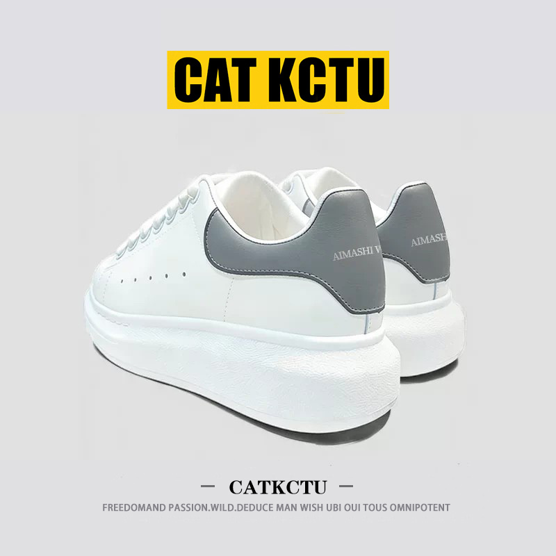 [American Affordable Luxury] Catkctu Mcqueen-Style White Sneakers for Men, Fashionable and Versatile Thick-Soled Sports Casual Sneakers for Women