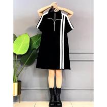 Fat Sister 2022 Spring New Plus Size Womens Clothing Loose Slim Striped Half-Sleeve Dress Western Style Versatile Big Shirt