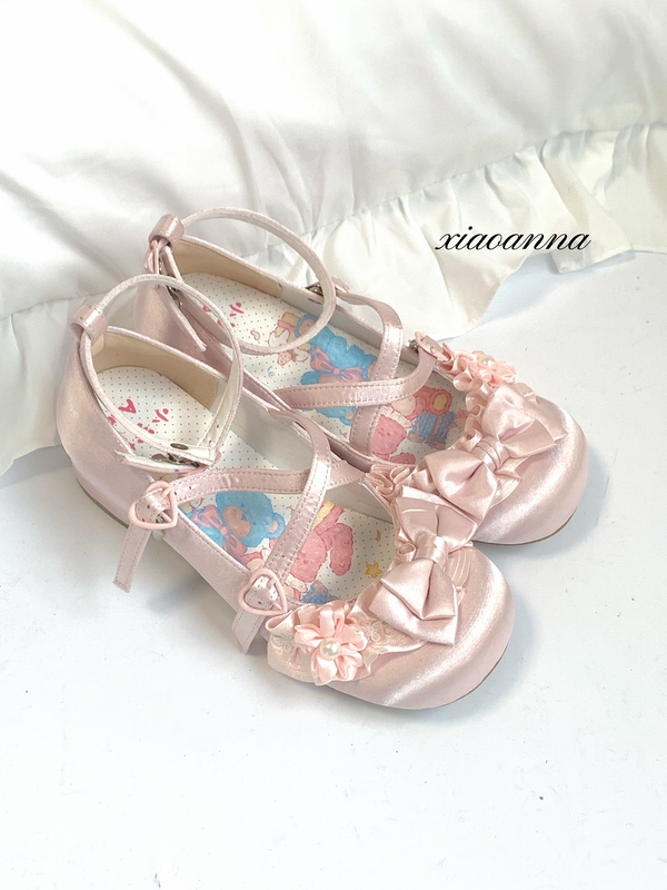 【Little Sakura Knot】Little Anna Lolita Original Lo Shoes Sweet Girl Versatile Lace Satin Ballet Mary Jane