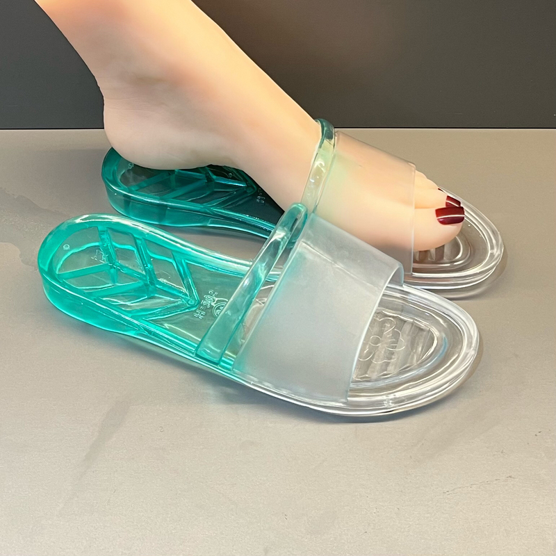 Gradient Series Crystal Shoes for Women, Princess Shoes, Transparent Jelly Flat Beach Shoes, Fashionable and Versatile Outdoor Slippers