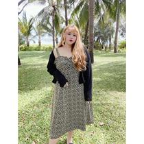 Fat Yingying Plus Size Womens Clothes Fat Girl Spring and Summer Retro Sweet Breasts Mori Girl Suspender Floral Dress Two-piece Suit