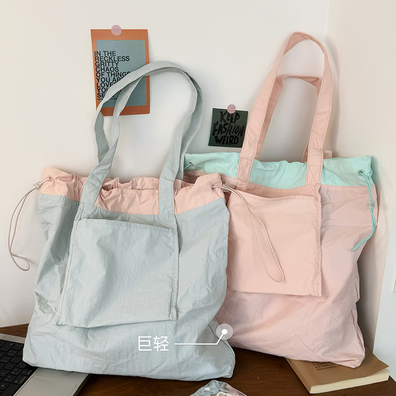 Foldable Waterproof Nylon Bag, Lightweight Commuter Student Shoulder Bag, Supermarket Grocery Shopping Tote Bag