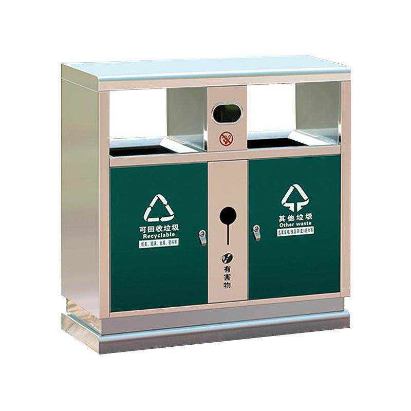 Outdoor Stainless Steel Trash Bin for Sanitation, Commercial Use, Municipal Streets, Parks, Large-Sized Dual-Compartment Garbage Sorting Bin