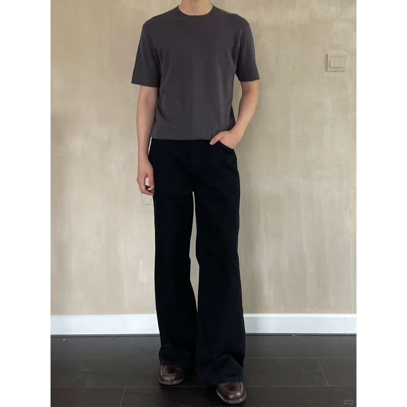 Melody New Vintage Turkish Micro-Stretch A-Line Washed Silhouette Straight-Leg Slightly Flared Black Jeans for Men