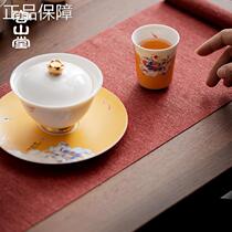 High-end Rongshantang Dujingshanfang white porcelain gold-painted tea set Kung Fu tea set high-end covered bowl tea set gift set