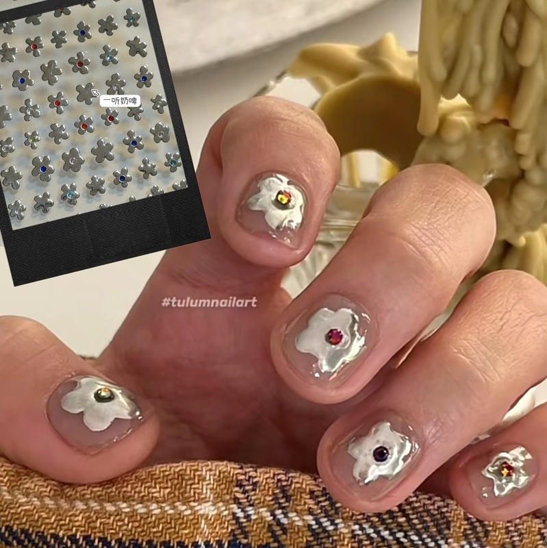 Tomoni Nail Art Gold Foil Diamond Metal ins Graffiti Sweet Cool Liquid Flower Cute Girly Nail Stickers