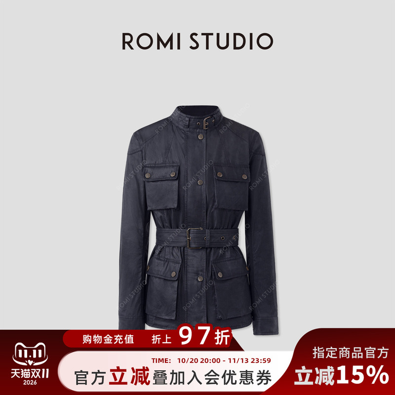 Romi Studio Retro British Style Pure Cotton Distressed Windproof Hunting Jacket for Women Autum Rwcawy4691