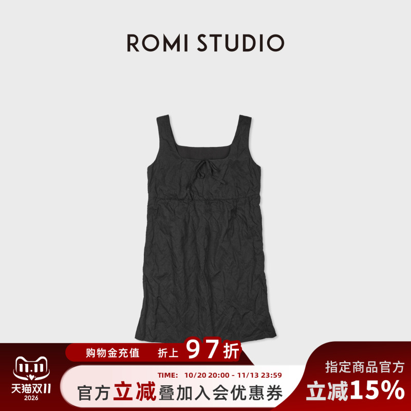 Romi Studio "Pleated Skirt Dress with Metallic Thread and Cotton Blend, Slightly Loose Fit, Elegant Dress Rwdrl63905 Romi Studio "Pleated Skirt Dress with Metallic Thread and Cotton Blend, Slightly Loose Fit, Elegant Dress Rwdrl63905