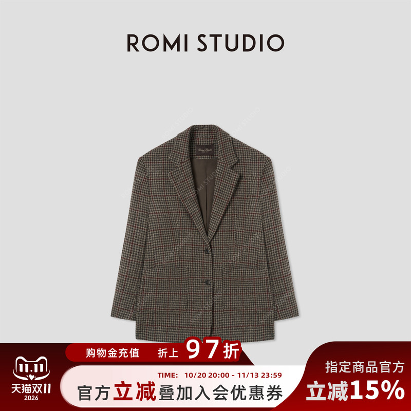 Romi Studio "Self-Style" Sheep Wool Retro Plaid Loose Blazer 431W9171 Romi Studio "Self-Style" Sheep Wool Retro Plaid Loose Blazer 431W9171