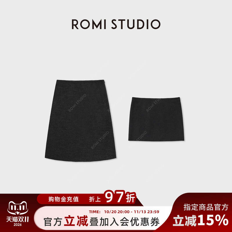 Romi Studio "Simple Old Money Style" Wool Blend Flexible Ribbon Micro-A Skirt Rwcwxg6426