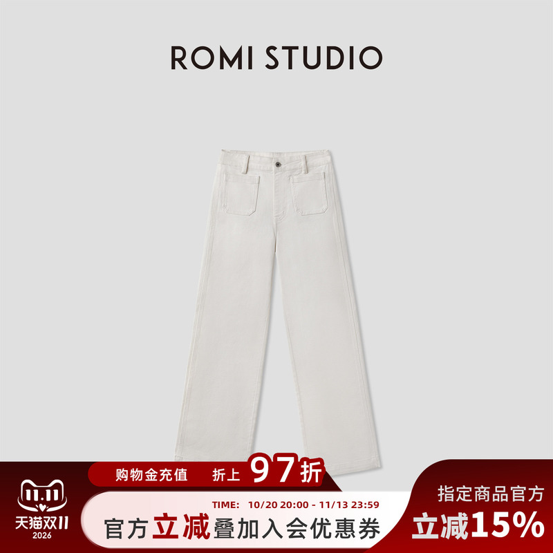 Romi Studio High-End Old Money Style Cotton Tailored Double Patch Pocket High-Waisted Versatile Leg-Lengthening Straight-Leg Jeans Romi Studio High-End Old Money Style Cotton Tailored Double Patch Pocket High-Waisted Versatile Leg-Lengthening Straight-Leg Jeans
