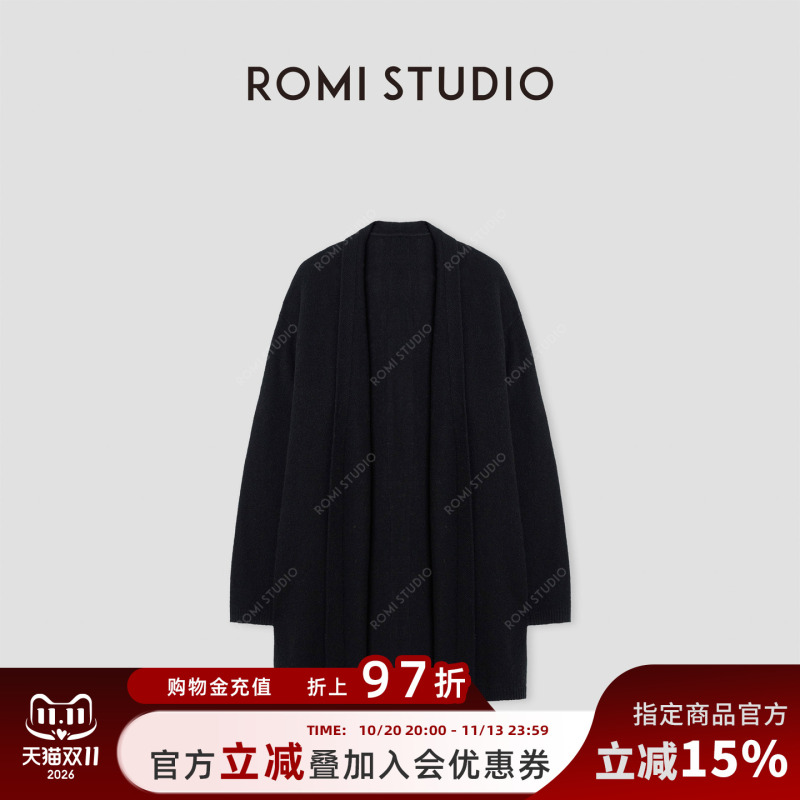Romi Studio “Relaxing High-Quality” 7-Needle Single-Sided Sheep Wool Soft and Fluffy Long Cardigan 432Ws128