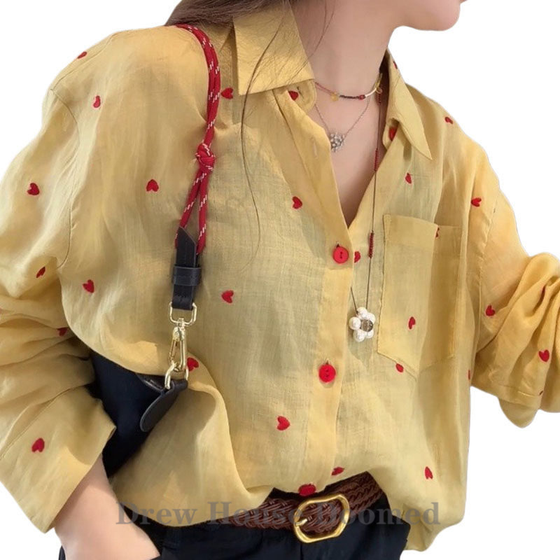 Drew House Doomed Smiley Face Love Heart Shirt Women's 2026 Summer Loose Casual Versatile Long Sleeve Top