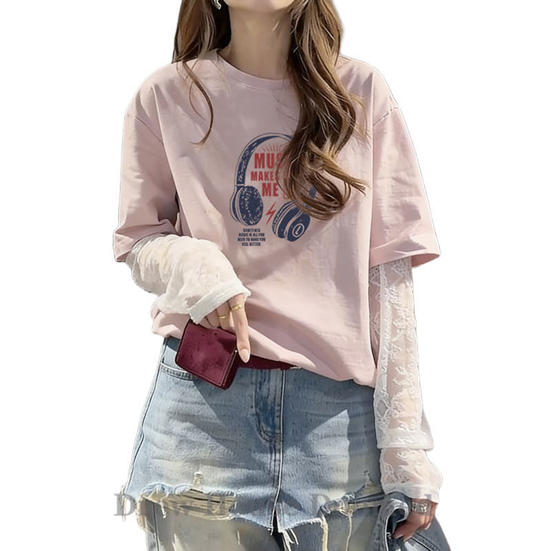Drew House Doomed Smiley Face American Retro Letter Print Long Sleeve Patchwork Fake Two-Piece Pink Top Drew House Doomed Smiley Face American Retro Letter Print Long Sleeve Patchwork Fake Two-Piece Pink Top