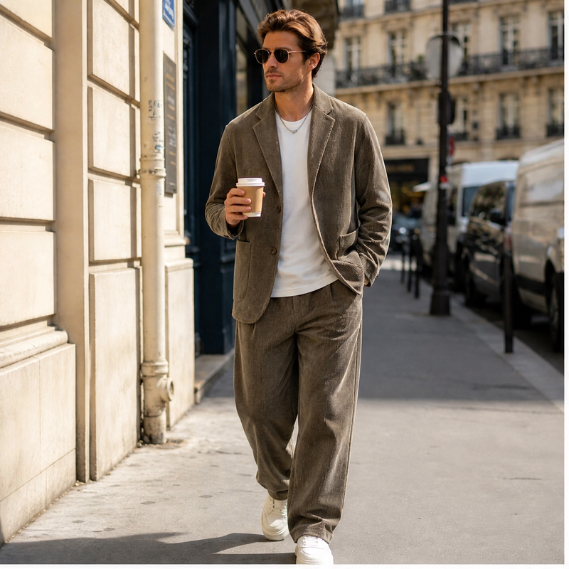 Corduroy Men's Thick Suit Set for Autumn and Winter, Korean Style Twill Casual Suit, Loose Fit, High-End Feel, Plus-Size Jacket Corduroy Men's Thick Suit Set for Autumn and Winter, Korean Style Twill Casual Suit, Loose Fit, High-End Feel, Plus-Size Jacket