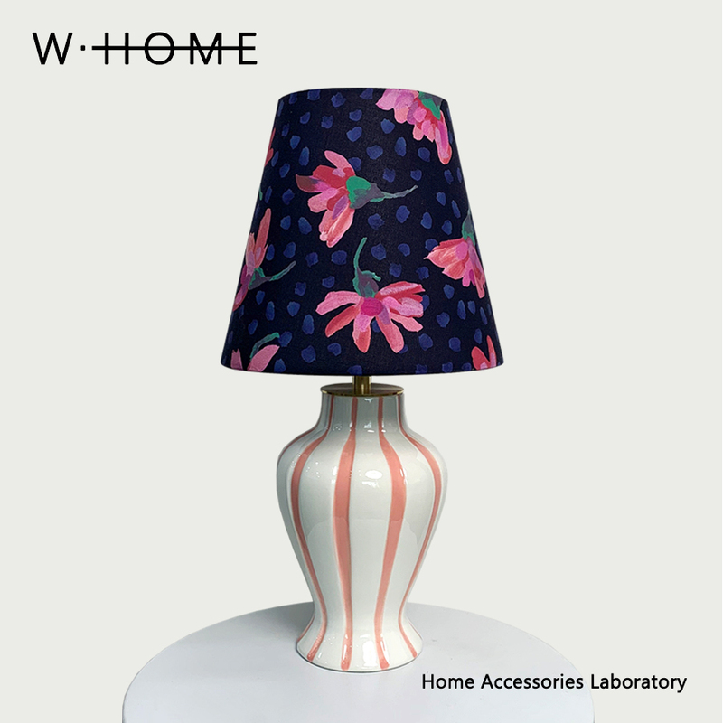 W.Home Pink Striped - Design-Inspired Rechargeable Fabric Table Lamp with Imported Liberty Fabric, Ambiance Light, Gift
