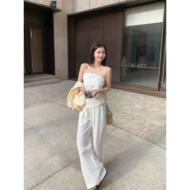 Yuyu Wang【Bangkok】2026 Summer Linen Two-Piece Casual Suit White Simple Outfit for Women Yuyu Wang【Bangkok】2026 Summer Linen Two-Piece Casual Suit White Simple Outfit for Women
