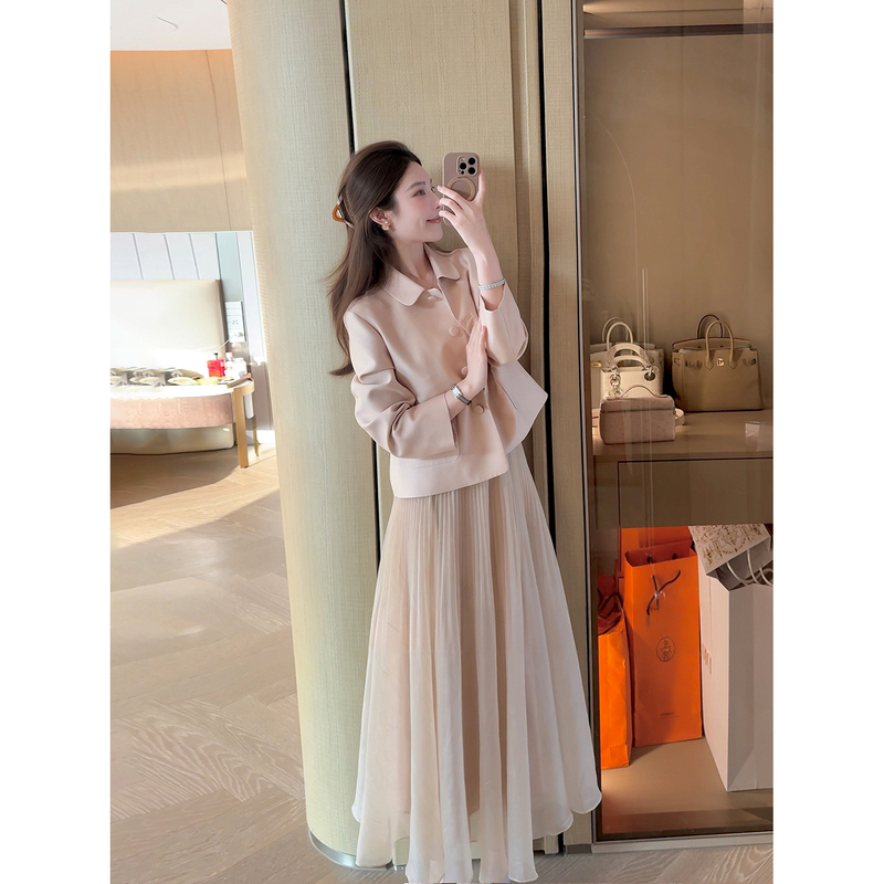 Yuyu Wang【Mist Shadow】Three-Dimensional Pleated Flowing Gauze Skirt 2026 Spring Gentle Slimming A-Line Skirt for Women