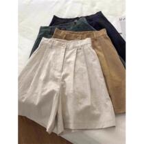 Japanese cotton and linen shorts for women 2024 summer high-waisted small thin linen wide-leg casual a-line five-point pants
