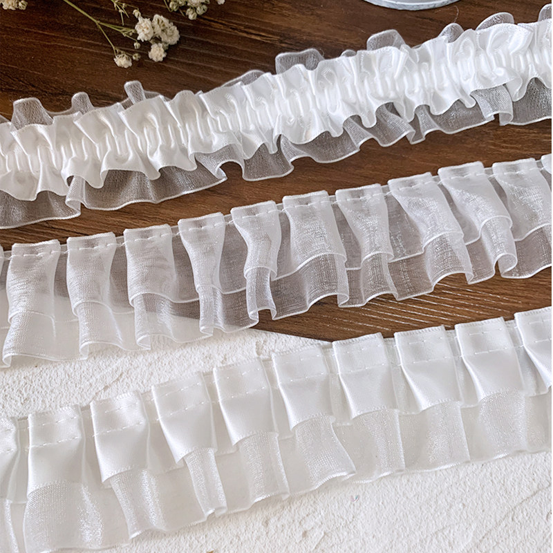 High-end white Chanel-style embroidered lace trim with ribbons, fabric, clothing, ita-bag DIY materials, webbing