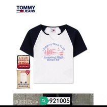 Dingxi more trendy brand slim new 24 print DW0DW18412 small V-neck short-sleeved early autumn womens contrasting color T-shirt beauty