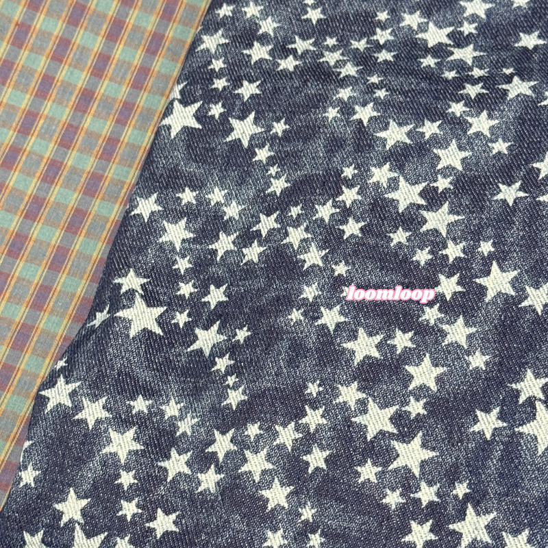 Retro Tie-Dye Five-Pointed Star Denim Washed Dark Blue Handmade Fabric Designer Women's Clothing Pet 50*145cm