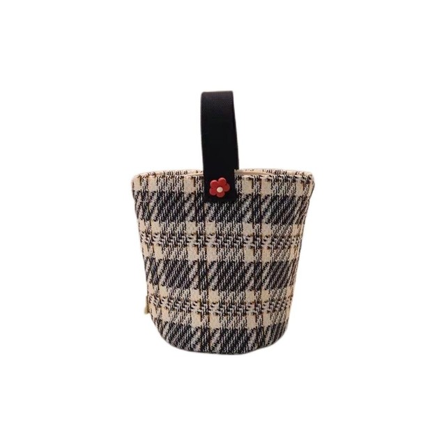 Fashionable and Simple Plaid Korean Canvas Bucket Bag, Casual and Versatile Mommy Bag, Thickened Lunch Box Bag, Handbag
