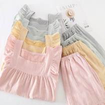 Sweet ruffled pajamas for women summer pure cotton gauze thin loose camisole shorts home wear set