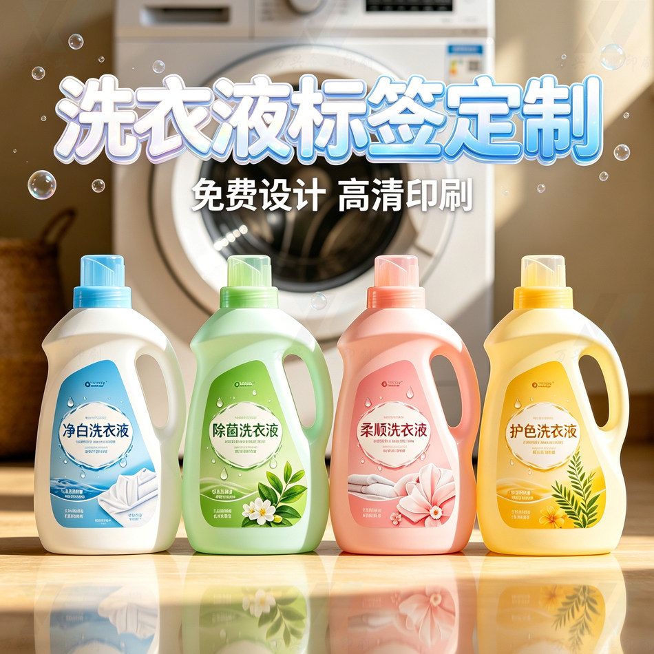 洗衣液贴纸设计日化洗护瓶标签清洁剂包装机贴不干胶烫金广告印刷