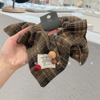 Korean style hair accessories ins style headwear autumn and winter new accessories headband square scarf hair rope cute plaid large intestine hair ring s